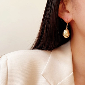 Copper Irregular Water Drop Pendant Earrings With Zirconia Gold Plated Stainless Steel Post Minimalist Jewelry For Women