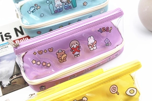 Détails de trousses transparentes à double couche avec motifs de fille et lapin mignons
