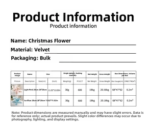 Size specifications for 28cm velvet artificial Christmas flower in pink and ice blue