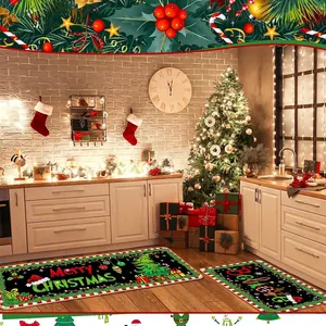 Christmas Kitchen Rug Mats Crystal Velvet Polyester Anti Slip Washable Holiday Floor Decoration Home Entrance Indoor
