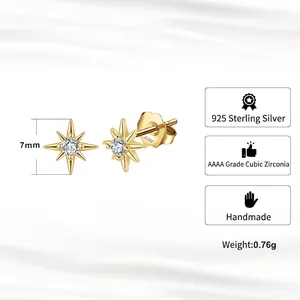 S925 sterling silver star stud earrings with 18K gold plating and AAAA cubic zirconia
