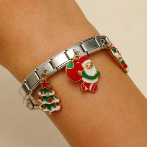 Modulares Stretch-Armband im italienischen Stil mit weihnachtlichen Emaille-Anhängern
