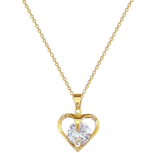 Elegant gold titanium heart necklace with a sparkling white round cubic zirconia pendant