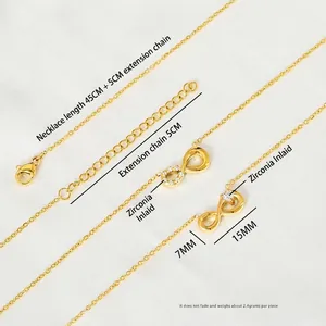Infinity symbol necklace with white zircon in gold titanium steel 45cm chain length