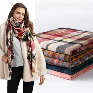 Winter Plaid Scarf Soft Warm Acrylic Tassel Large Square Shawl Wrap For Women Elegant Casual Cold Weather Neck Accessory