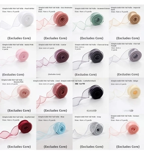 Grid view showing 4cm x 9yd translucent organza fishtail ribbons in 16 assorted colors