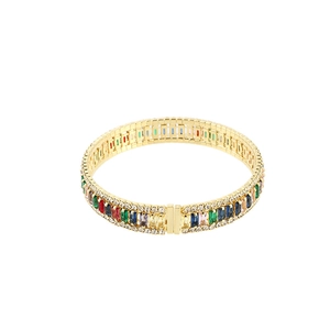 Luxury gold rainbow tennis bracelet with micro-pave crystals and colorful zircon stones