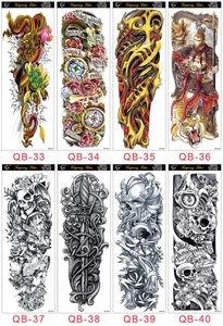 Detailed sheet collection of waterproof temporary full arm tattoos with dragon and skull designs