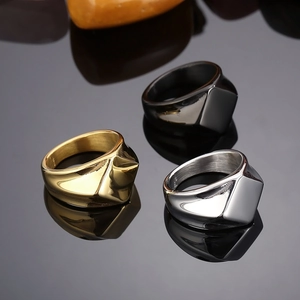 Hip hop geometric titanium steel rings in gold, silver, and black finishes for men