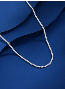 Detailed view of a 2mm S925 sterling silver tennis chain with sparkling zircon stones