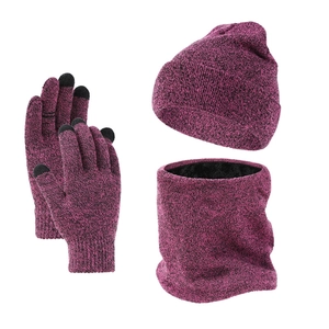 Set invernale berretto sciarpa e guanti touch in maglia bordeaux e nero intrecciato