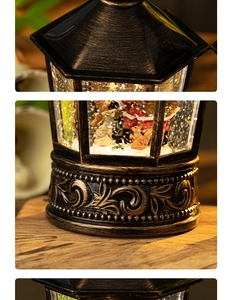 Detailed relief of vintage bronze Christmas lantern showing embossed resin patterns