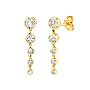 Elegant 14K gold plated S925 silver earrings with five vertical bezel-set white zircons