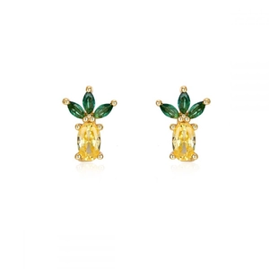 Boucles d'oreilles ananas chic avec cristaux jaunes et verts sur base en métal doré