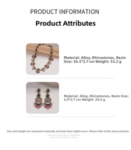 Detailed size specifications for vintage resin flower necklace and earring jewelry set