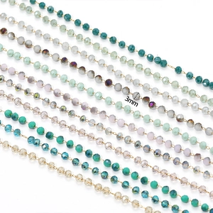 Colorful 3mm crystal bead chains in green and purple for DIY necklace jewelry making