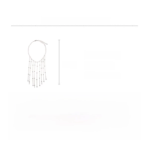 Detail view of long tassel necklace with glass crystals showing 47cm length dimensions