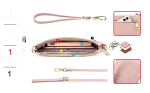 Pink lychee grain PU leather phone bag with RFID blocking and multiple card slots