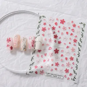 5D Embossed Cherry Blossom Nail Stickers Stereoscopic Adhesive Sakura Flower Design Manicure Decoration Women