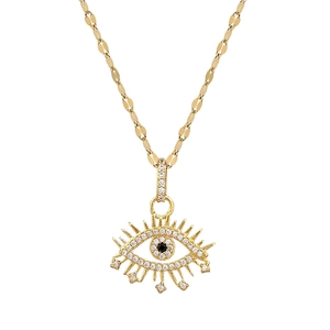 Titanium steel evil eye necklace with gold plating and pavé cubic zirconia pendant