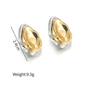 Detail of two-tone irregular teardrop earrings showing 2.4cm height and 9.5g weight