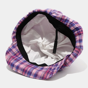 Béret japonais à carreaux pour femme en tissu respirant violet et bleu vintage