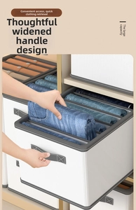 Wardrobe organizer with reinforced handles for easy access to folded denim jeans