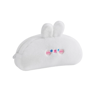 Cute white plush bunny pencil case with rabbit ears and colorful embroidery