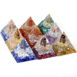 Natural crystal resin pyramid ornaments in various colors for home and office decor