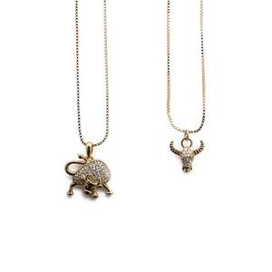 Bull Pendant Necklace Copper With Zircon Box Chain Animal Zodiac Fashion Trendy Hip Hop Jewelry For Women Men