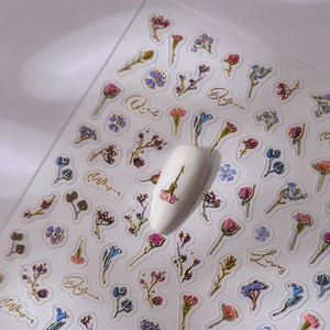 5D Embossed Nail Art Stickers Floral Flower Pattern Gold Bronzing Waterproof 3D Self Adhesive Manicure Decoration For Women