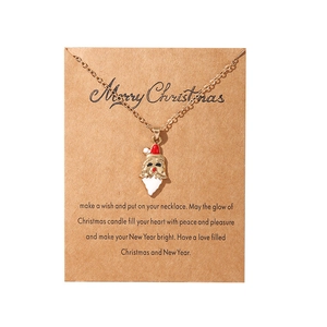 Detail of Christmas Santa Claus pendant necklace on a Merry Christmas wish card