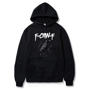 Men Hoodie Pullover Sweatshirt Crow Graphic Fleece Lined Casual Streetwear Loose Long Sleeve Sport Top