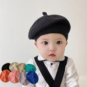 Kids Knitted Beret Hat Autumn Winter Warm Yarn Painter Hat For Baby Boys Girls Soft Crochet Pumpkin Cap Solid Color Headwear