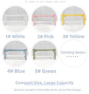 Detailed grid view of multi-colored transparent PVC cosmetic bags with color zipper accents