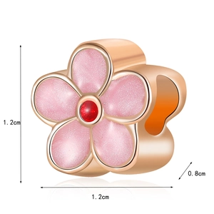 Rose gold cherry blossom charm bead with pink glitter petals for DIY jewelry making