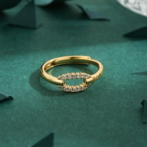 Fashion Geometric Hollow Ring For Women Gold Plated Copper With Rhinestone Adjustable Opening Design Versatile Jewelry Accessory Gift