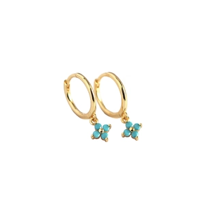 S925 silver gold hoop earrings with turquoise clover pendants in a minimalist french style