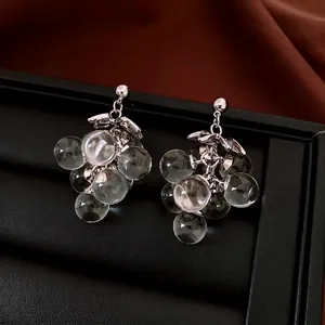 Fashion Grape Cluster Earrings For Women With Glass Crystal Beads And Silver Earring Post Elegant Jewelry
