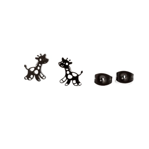 Cute cartoon giraffe stud earrings in black stainless steel for women fashion