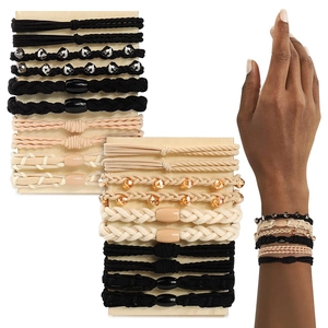 Set de 20 gomas elásticas trenzadas estilo bohemio con cuentas de cristal en cartulinas
