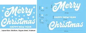 Maßblatt für 14-tlg. blau-weiße weihnachtliche Fensteraufkleber (statisch), 20x30 cm