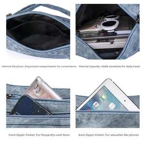 Detail view of multi-pocket storage and soft fabric texture on a casual crossbody bag