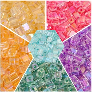 5mm iridescent square glass beads in multiple colors for DIY jewelry making and crafts