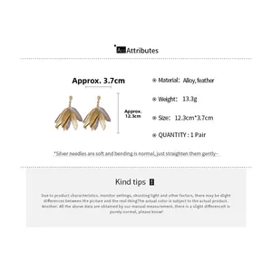 Detailed size and weight specs for vintage feather tassel earrings with silver needles