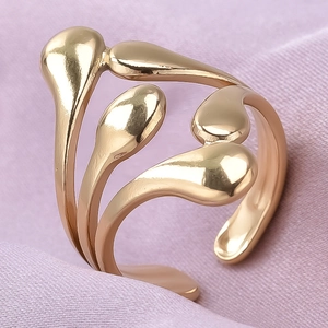 Detailed macro view of gold-plated geometric 304 stainless steel multi-layered open ring
