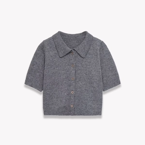 Cardigan In Maglia A Maniche Corte Da Donna Colletto Polo Bottoni Tinta Unita Maglia Morbida Bordo A Costine Top Casual