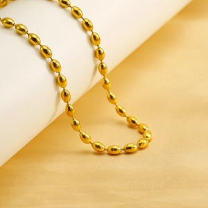Oval Bead Chain Necklace 18K Gold Plated Stainless Steel Minimalist Elegant Clavicle Chain For Women Men
