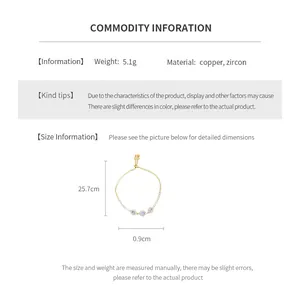 Size chart for oval zircon flower bracelet made of copper with length and weight details