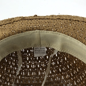 Deep brown French straw hat made of 100% paper straw with adjustable interior sweatband